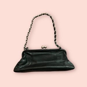 Tignanello Black leather framed clutch w/ chain strap Medium Shoulder Purse Bag